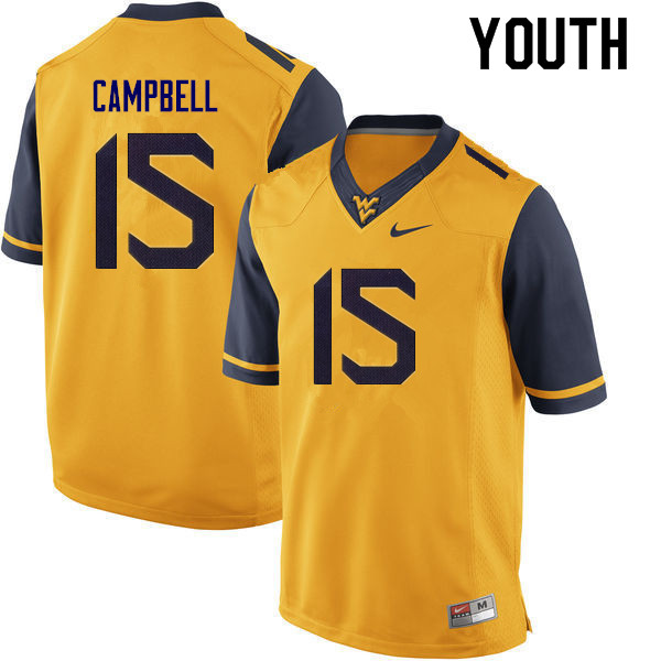 NCAA Youth George Campbell West Virginia Mountaineers Gold #15 Nike Stitched Football College Authentic Jersey TI23U82FY